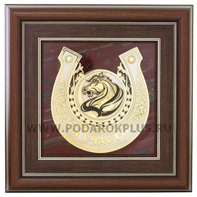 Панно "Подкова на счастье" камень яшма (24х24 см)