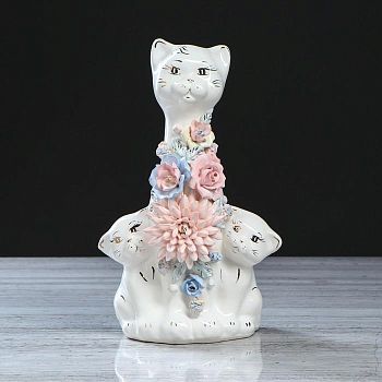 Копилка "Кошка с котятами", покрытие глазурь, белая, 31 см
