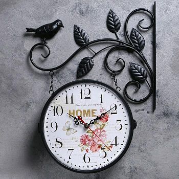 Часы настенные двойные, серия: Садовые, "Птичка на ветке", дискретный ход, d=41 см, 23 х 23 см 28398