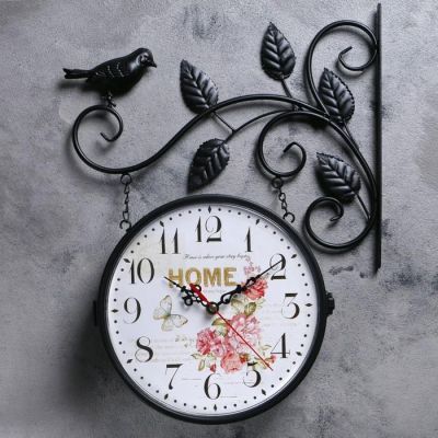 Часы настенные двойные, серия: Садовые, "Птичка на ветке", дискретный ход, d=41 см, 23 х 23 см 28398