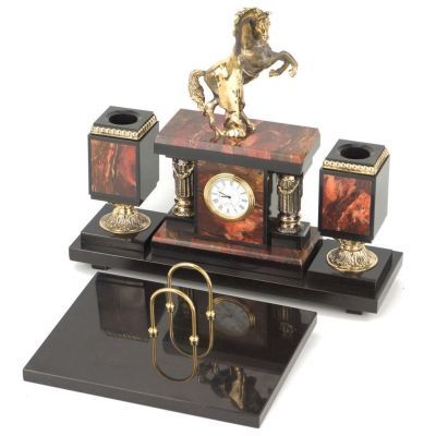 Настольный письменный набор "Вздыбленный конь" бронза яшма №49