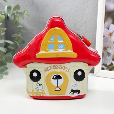 Копилка металл "Домик-мишка" МИКС 14,5х15,5х6,5 см