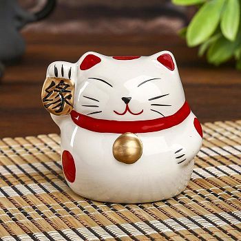 Копилка керамика "Манэки-нэко иероглиф судьба" 7,5х7х7 см