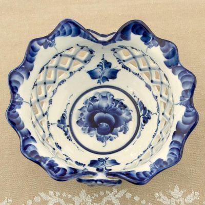 Конфетница «Бабочки», 15×15×8 см, ажурная, гжель