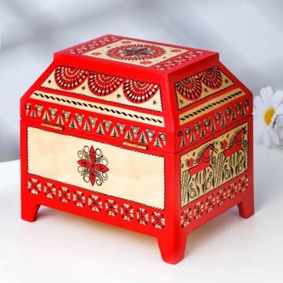 Ларчик, 15,5×11×12 см, мезенская роспись