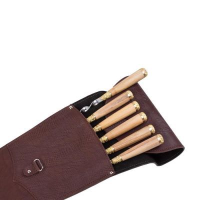 Шампура подарочные 6 шт. в колчане из натуральной кожи, коричневого цвета