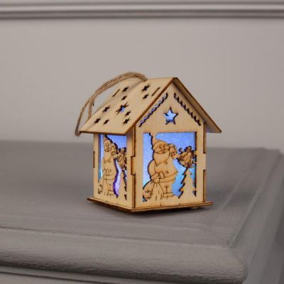 Ёлочная игрушка «Домик с Дедом Морозом», от батареек, свечение RGB