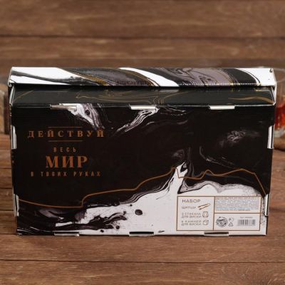 Подарочный набор "Первый среди равных", камни для виски 6шт, бокал 2шт, щипцы