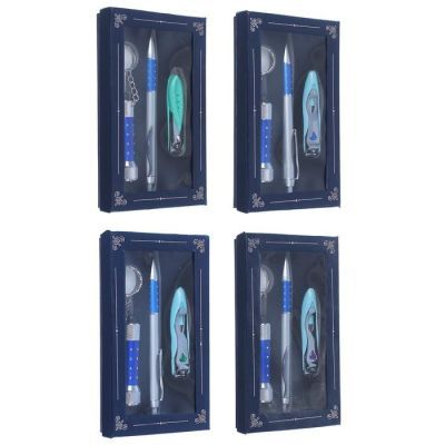 Набор подарочный 3в1 (ручка, кусачки, фонарик синий) микс