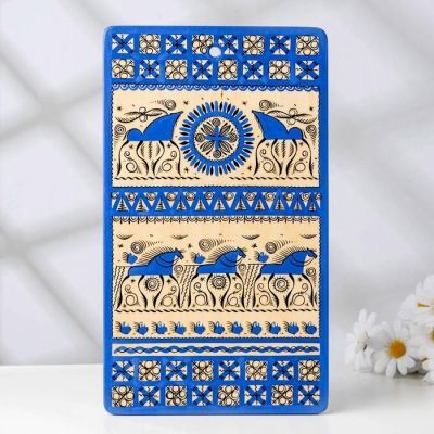Доска разделочная «Прямоугольная», 18×0,8×31 см, синяя, мезенская роспись