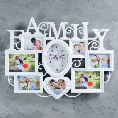 Часы настенные, серия: Фото, "Family", 7 фоторамок, белые, 50х69 см, микс