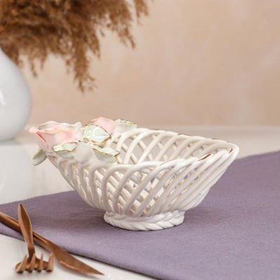 Конфетница "Кнопа", белая, цветная лепка, плетение, керамика, 8 см, микс