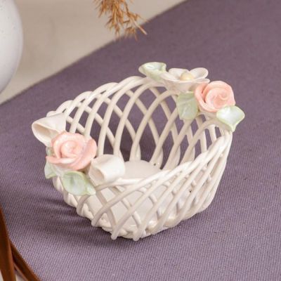 Конфетница "Бант", белая, цветная лепка, плетение, 8 см, микс