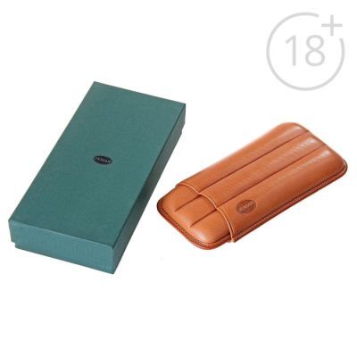 Портсигар кожаный светло-коричневого цвета для 3 сигар диаметром 1,8 см