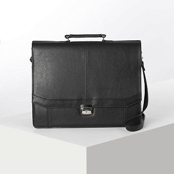 Сумка-портфель мужская, 3 отдела на молнии, длинный ремень, цвет чёрный