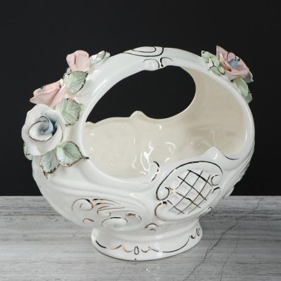 Конфетница "Восточная", белая, цветная лепка, золотистая роспись, 22 см, микс