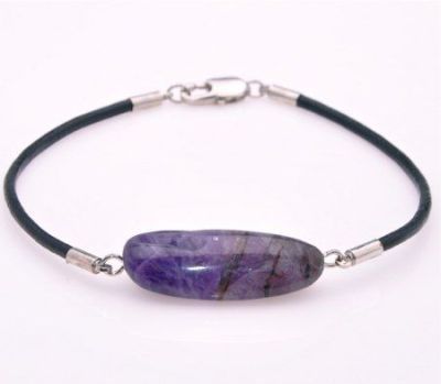 Браслет Аметист на шнурке из натуральной кожи "Мали" арт. бП1535