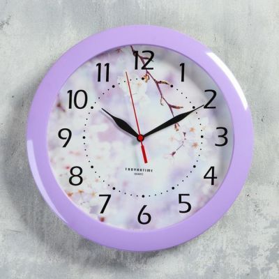Часы настенные, серия: Цветы, "Цветущее дерево", сиреневый обод, 29х29 см