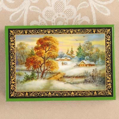 Шкатулка «Туман», зелёная, 11×16 см, лаковая миниатюра