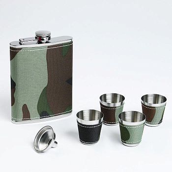 Подарочный набор "Камуфляж" 6 в 1: фляжка 240 мл, 4 рюмки, воронка
