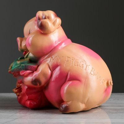 Копилка "Свинка с мешком", глянец, розовый цвет, 25,5 см, микс
