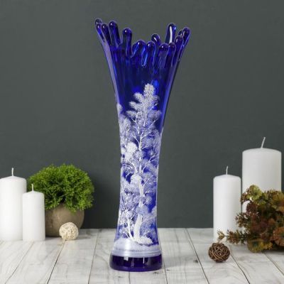 Ваза "Коралл" дерево, синяя (ручная роспись) 38см