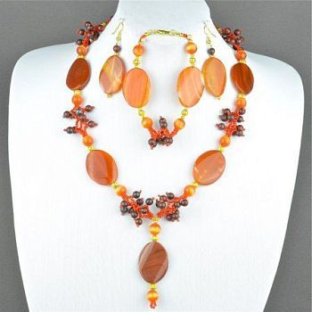 Авторский комплект Сердолик, кошачий глаз, обсидиан "Мелодия Осени" арт.ВАС-1062