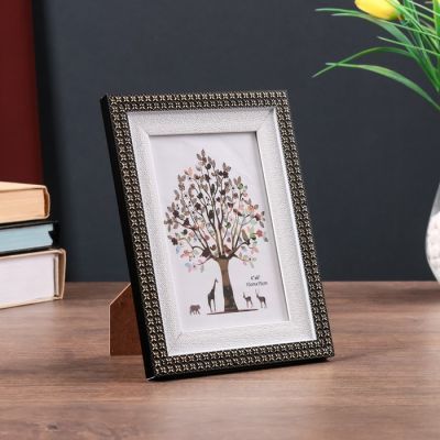 Фоторамка пластик 10х15 см "Золотые крестики"  чёрная с белым 19,5х14,8 см