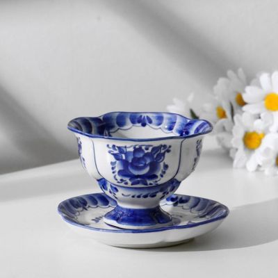 Чайная пара «Яна», 12×12×7 см, 0,15 л, гжель