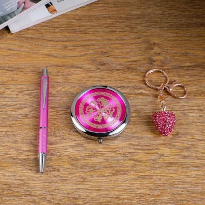 Набор подарочный 3в1 (ручка, зеркало, брелок) микс