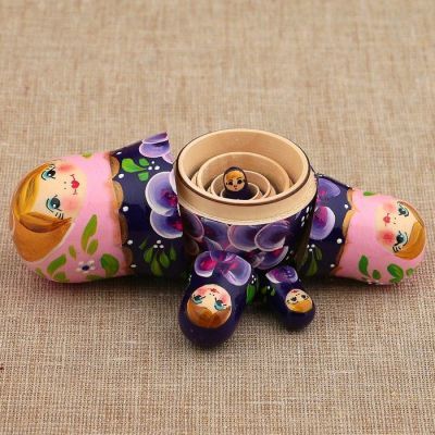 Матрёшка «Фиалки», розовый платок, 5 кукольная, 10 см