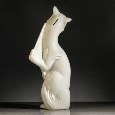 Копилка "Кошка с веером", покрытие лак, белая, 44 см