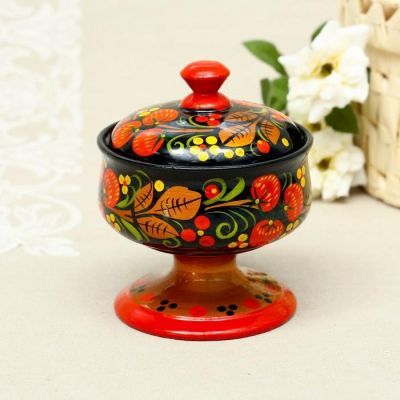Сахарница, на ножке, малая 9×9×13 см хохлома