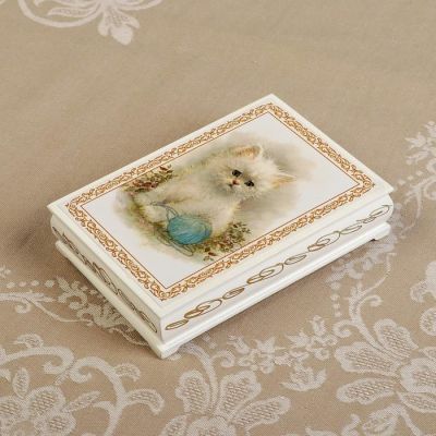 Шкатулка «Котёнок с клубком», белая, 11×16 см, лаковая миниатюра