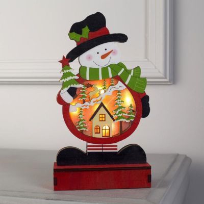 Светодиодная фигура «Снеговик» 13 × 24 × 5 см, дерево, батарейки ААх2 (не в комплекте), свечение тёплое белое