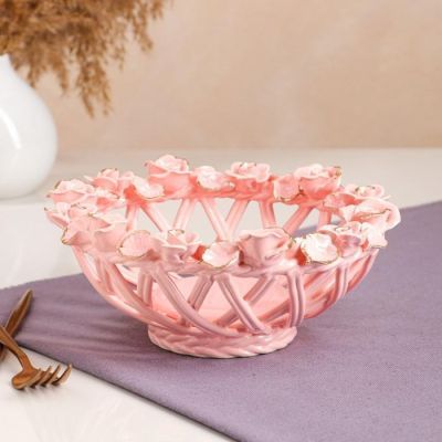 Конфетница "Звезда", розовая, лепка, плетение, 9 см, микс