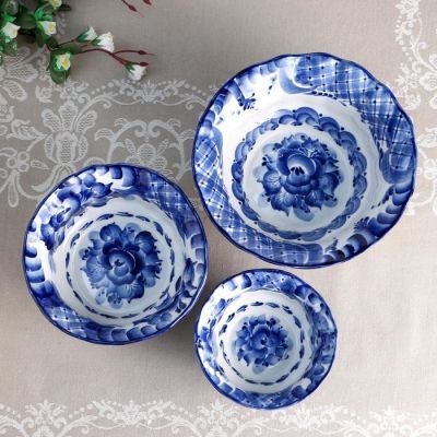 Набор салатников, 3 шт, 300 мл, 800 мл, 1300 мл , гжель