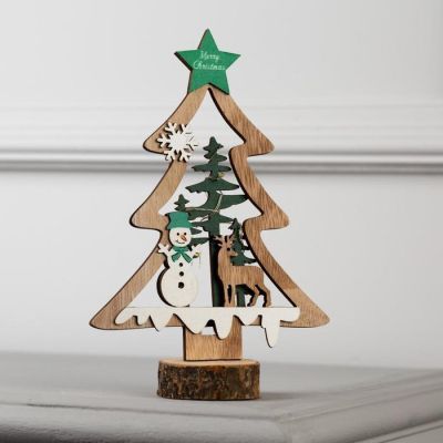 Светодиодная фигура «Ёлка со снеговиком» 13 × 20 × 5 см, дерево, батарейки CR2032х1, свечение тёплое белое