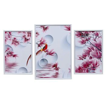 Картина модульная "Птичка на ветках магнолии" 39*59 - 1шт., 30*47 - 2шт., 60х100 см