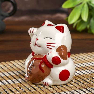 Копилка керамика "Манэки-нэко иероглиф сокровище" 7,5х7х7 см