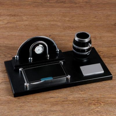 Набор настольный 4в1 (часы, блок для бумаги, визитница, карандашница) 34*17*13см, микс