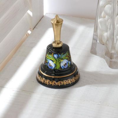 Колокольчик Валдайский "№4. Цветы", расписной, с короткой ручкой, d=45 мм