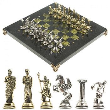 Шахматы "Олимпийские игры" из камня змеевик (доска 28 х 28 см) №29