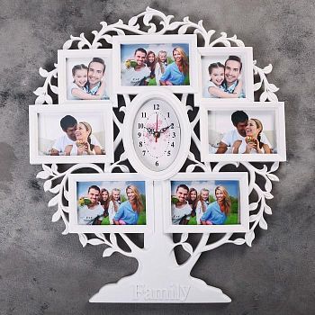 Часы настенные, серия: Фото, "Семейное Древо", белые, 7 фоторамок, 51х60 см, микс