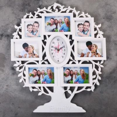 Часы настенные, серия: Фото, "Семейное Древо", белые, 7 фоторамок, 51х60 см, микс