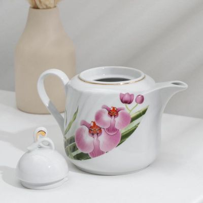 Сервиз чайный «Бамбуковая орхидея», 14 предметов: чайник 1 л, сахарница 400 мл, 6 чашек 220 мл, 6 блюдец d=14 см