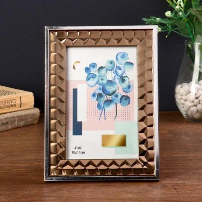 Фоторамка пластик 10х15 см "Бронзовые 3D треугольники с серебр.полосой" 19х14х1,3 см