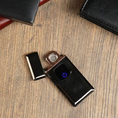 Зажигалка электронная "Люкс", USB, спираль, тёмный хром, 7х3.5х0.5 см