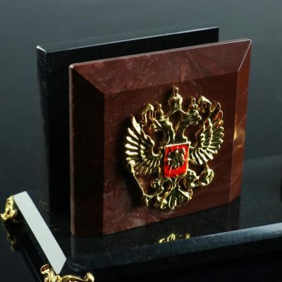 Визитница "Мини с гербом", на бронзовых ножках, лемезит