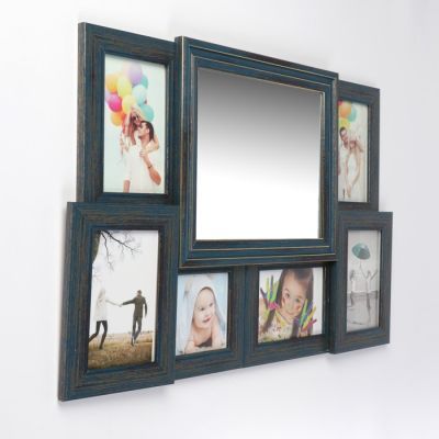 Фоторамка пластик на 6 фото 10х10, 10х15 см зеркало 19х24 см "Синяя с прожилками" 37х58 см